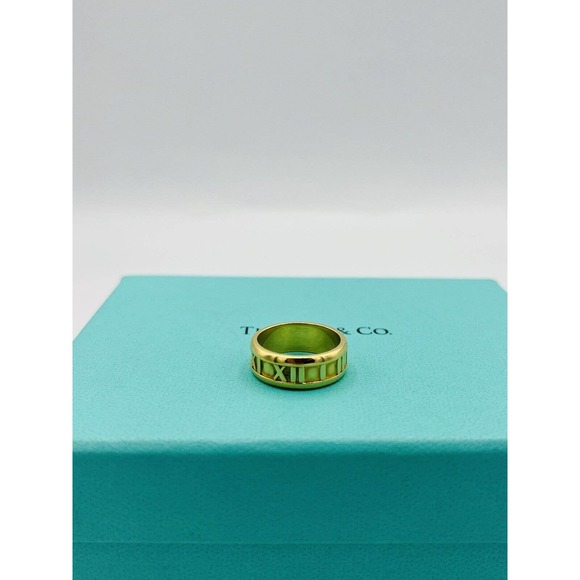 Tiffany & Co 18k Yellow Gold 7mm 1995 Atlas Roman Numeral Ring Size 6 - Picture 5 of 5